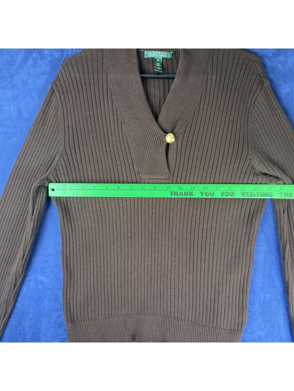 lauren ralph lauren women’s XL pullover cable knit, shawl collar, Brown, soft - Picture 5 of 9